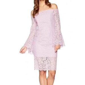 NWT Bardot Women's Solange Lace Dress in Lilac Mist Size 4/XS Flare Off Shoulder